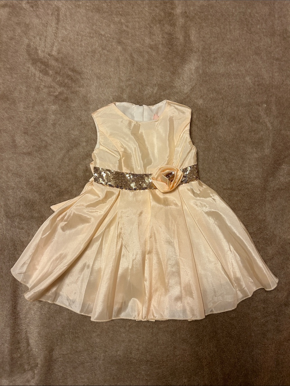 NWT  Baby Cream Party Dress with Sequin Sash, Cotton lined. Size 3-6 Months